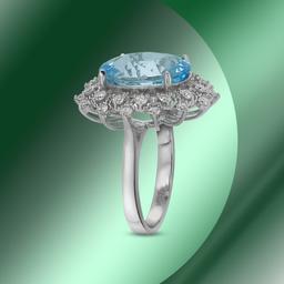 14K Gold 9.51cts Blue Topaz & 0.88cts Diamond Ring