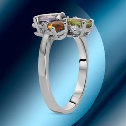 14K Gold 1.20cts Tanzanite, 0.76cts Peridot, 0.30cts Citrine & 0.05cts Diamond Ring