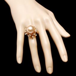 14k Yellow Gold 15mm Pearl 0.80ct Diamond Ring