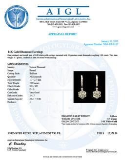 14k Gold 3.00ct Diamond Earrings