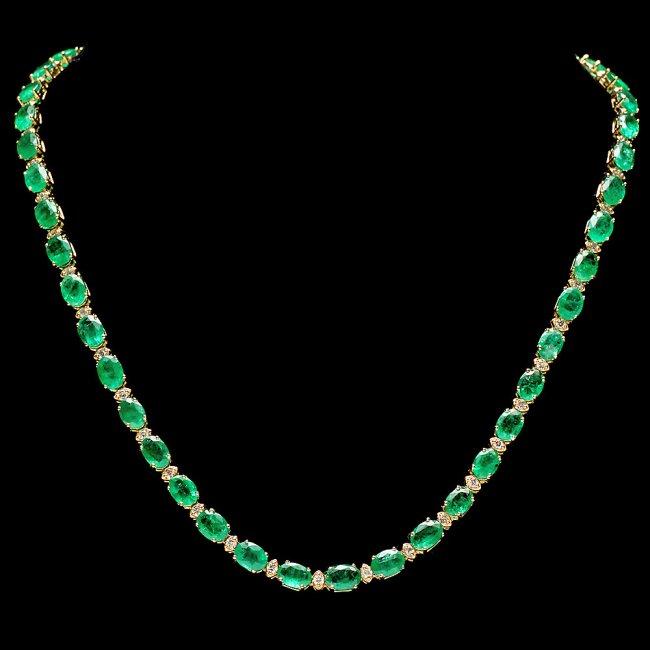 14k Gold 32ct Emerald 1.75ct Diamond Necklace