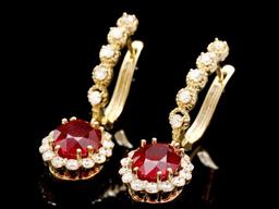 14k Gold 6.50ct Ruby 1.25ct Diamond Earrings