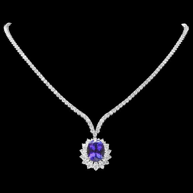 18k Gold 10ct Tanzanite 7.6ct Diamond Necklace