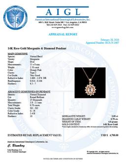 14k Rose 2.50ct Morganite 0.70ct Diamond Pendant