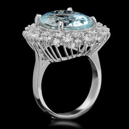 14K Gold 10.53ct Aquamarine & 1.27ct Diamond Ring