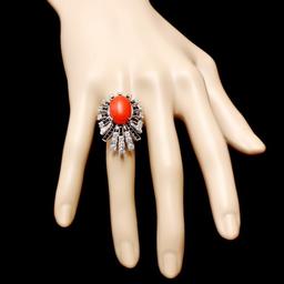 14k White Gold 6.15ct Coral 1.85ct Diamond Ring