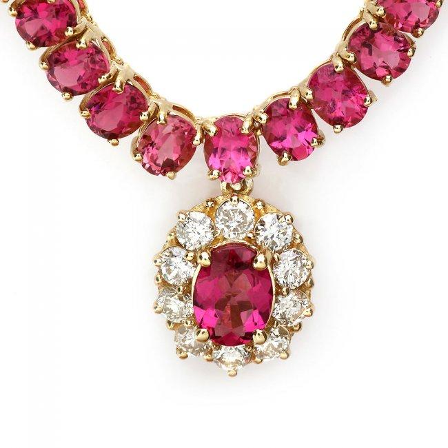 14k Gold 40ct Tourmaline 1ct Diamond Necklace