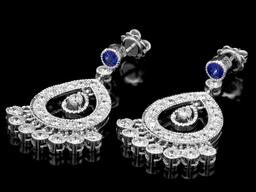 14k Gold 3ct Diamond 0.70ct Sapphire Earrings