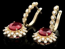 14k Gold 7.00ct Ruby 1.70ct Diamond Earrings
