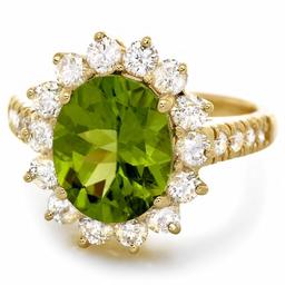 14k Gold 3.50ct Peridot 1.30ct Diamond Ring