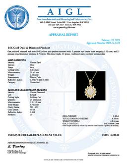 14k Gold 1.00ct Opal 0.70ct Diamond Pendant