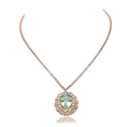 14K Rose Gold, 16.50cts Aquamarine, 11.80cts Diamond Necklace