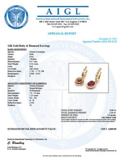 14k Gold 6.50ct Ruby 1.25ct Diamond Earrings