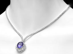 18k Gold 10ct Tanzanite 7.6ct Diamond Necklace