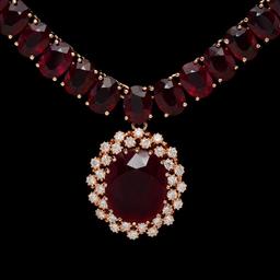 14K Gold 142.96ct Ruby & 1.10ct Diamond Necklace