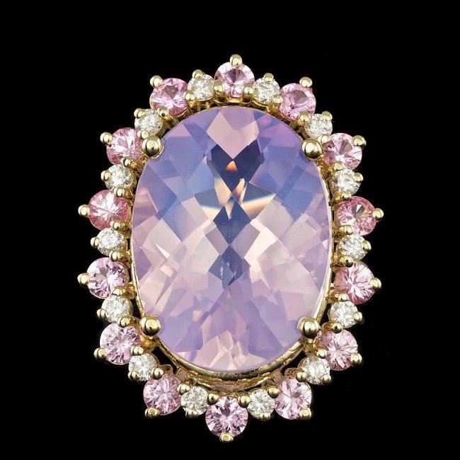 14k Gold 14.00ct Amethyst 0.70ct Diamond Ring