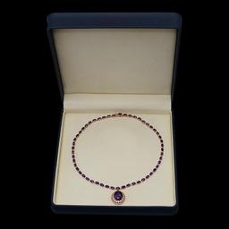 14K Gold 30.08ct Amethyst & 2.60ct Diamond Necklace