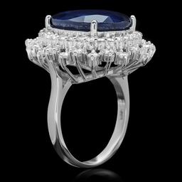 14k Gold 13.00ct Sapphire 1.85ct Diamond Ring