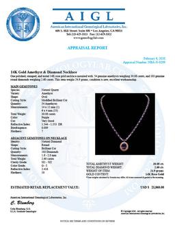 14K Gold 30.08ct Amethyst & 2.60ct Diamond Necklace