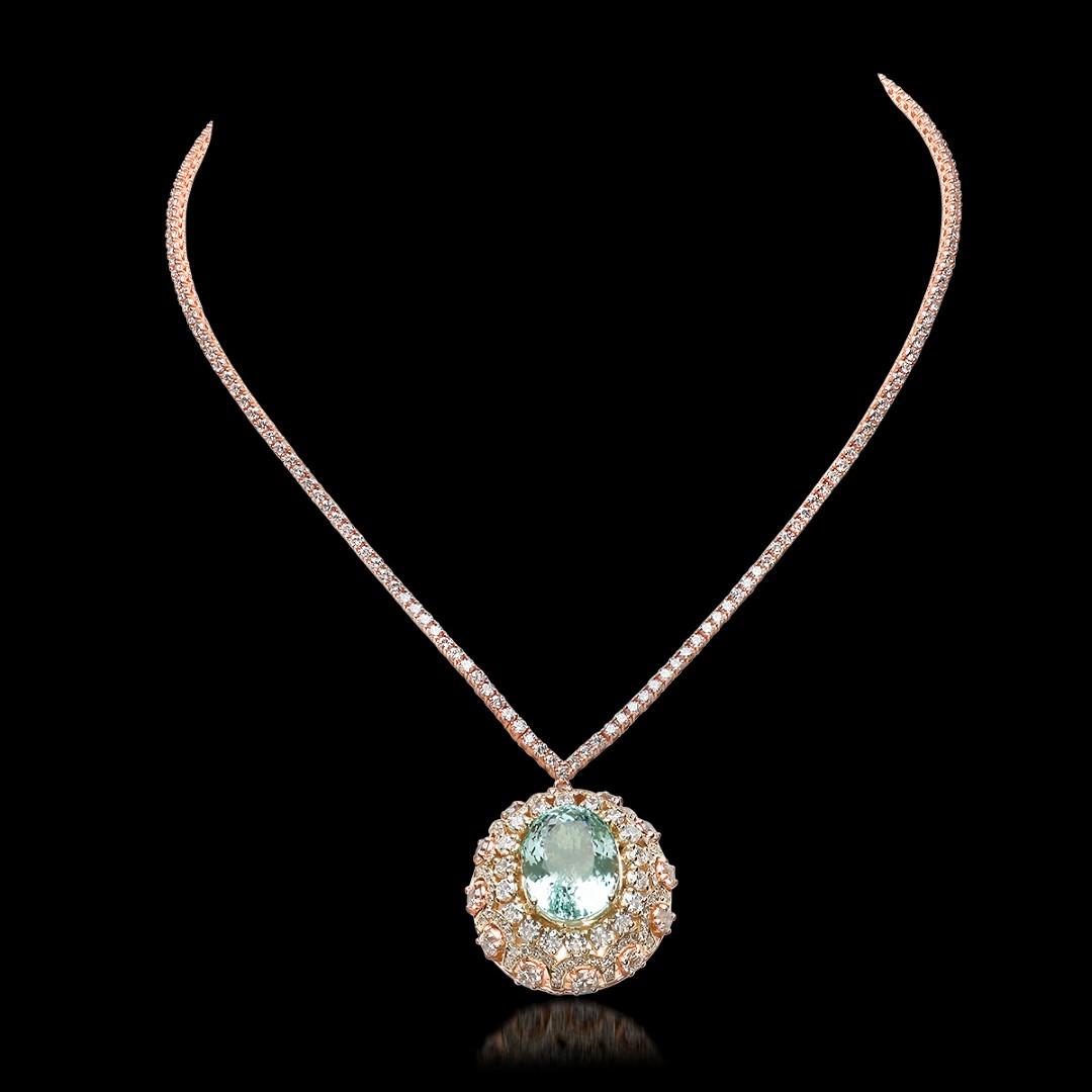 14K Rose Gold, 16.50cts Aquamarine, 11.80cts Diamond Necklace