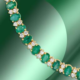 14K Gold 15.48cts Emerald & 3.02cts Diamond Bracelet