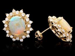 14k Gold 4.00ct Opal 1.30ct Diamond Earrings