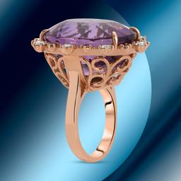 14k Gold 34.00cts Amethyst & 1.18cts Diamond Ring