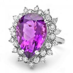 14k Gold 7.40ct Amethyst 0.95ct Diamond Ring