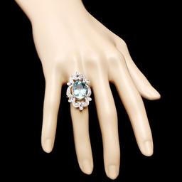 14k Gold 7.00ct Aquamarine 1.15ct Diamond Ring