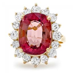 14k Gold 8ct Tourmaline 1.50ct Diamond Ring