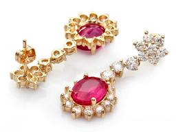 14k Gold 6.00ct Ruby 3.0ct Diamond Earrings
