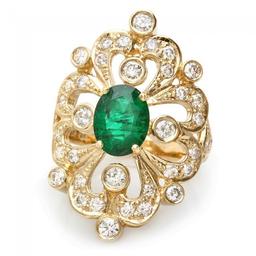 14k Gold 1.50ct Emerald 1.45ct Diamond Ring