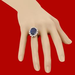 14k Gold 10.57ct Sapphire 1.77ct Diamond Ring