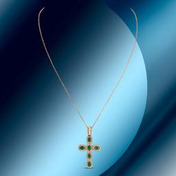 14K Gold 1.22cts Emerald & 0.55cts Diamond Pendant