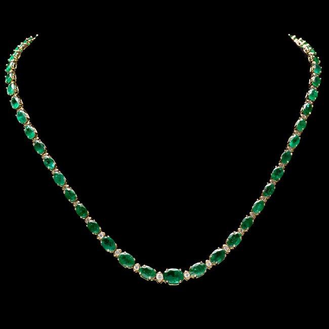 14k Gold 23ct Emerald 1.10ct Diamond Necklace