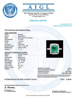 14k White Gold 1.50ct Emerald 1.15ct Diamond Ring