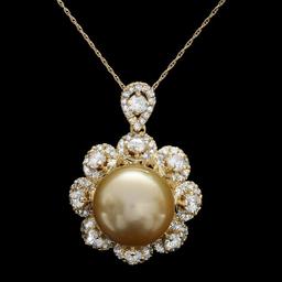 14k Yellow Gold 15mm Pearl 3.00ct Diamond Pendant