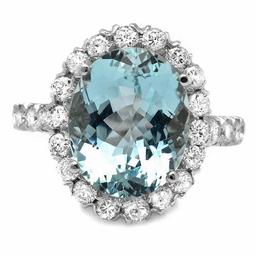 14k Gold 7.50ct Aquamarine 1.55ct Diamond Ring