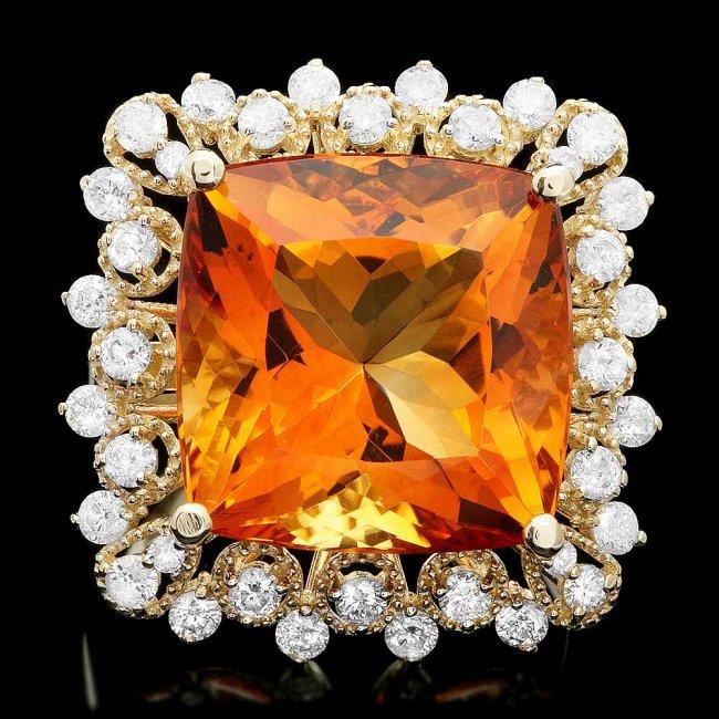 14k Gold 12.00ct Citrine 1.00ct Diamond Ring