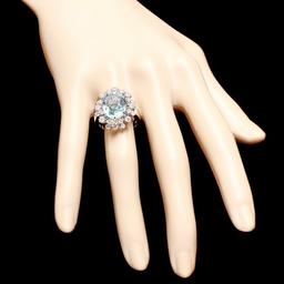 14k Gold 6.50ct Aquamarine 1.15ct Diamond Ring