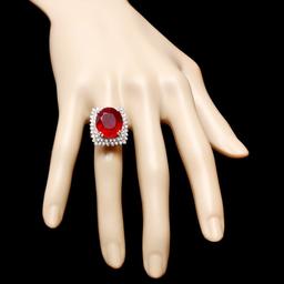 14k White Gold 17.50ct Ruby 1.50ct Diamond Ring