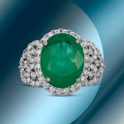 14K Gold 5.91cts Emerald & 1.74cts Diamond Ring