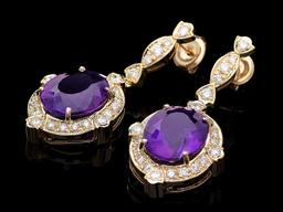 14k Gold 16ct Amethyst 1.7ct Diamond Earrings