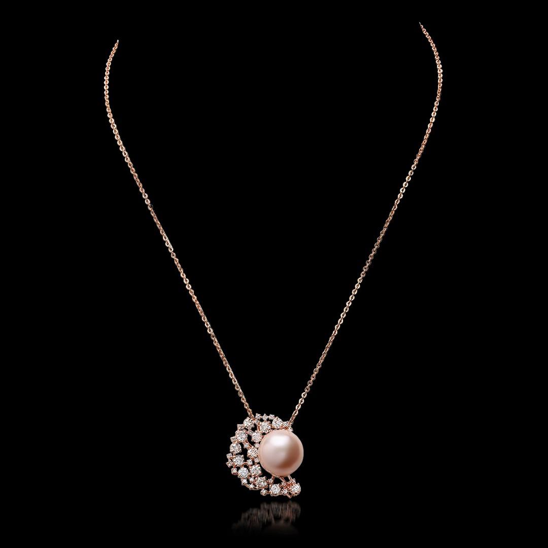 14K Rose Gold, 15mm South Sea Pearl, 2.23cts. Diamond  Brooch