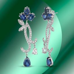 14K Gold 10.63cts Sapphire & 1.76cts Diamond Earrings