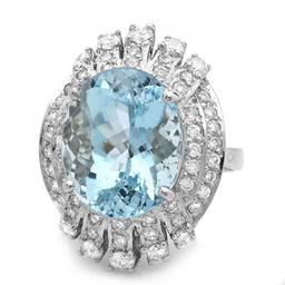 14k Gold 9.00ct Aquamarine 1.25ct Diamond Ring