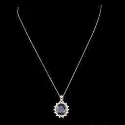 14k Gold 8.00ct Sapphire 0.80ct Diamond Pendant