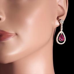 14k Yellow Gold 9.21ct Ruby 2.75ct Diamond Earrings