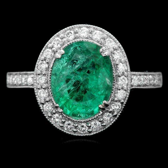 14k White Gold 2.00ct Emerald 0.50ct Diamond Ring