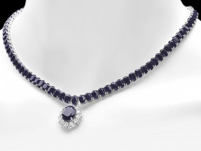 14k Gold 63ct Sapphire 1.40ct Diamond Necklace